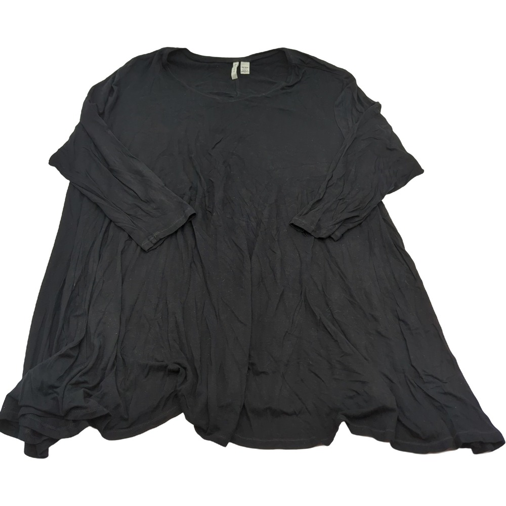 Catherines Black V-Neck Tunic Top 3/4 Sleeve Plus Size 18/20W Flared Hem